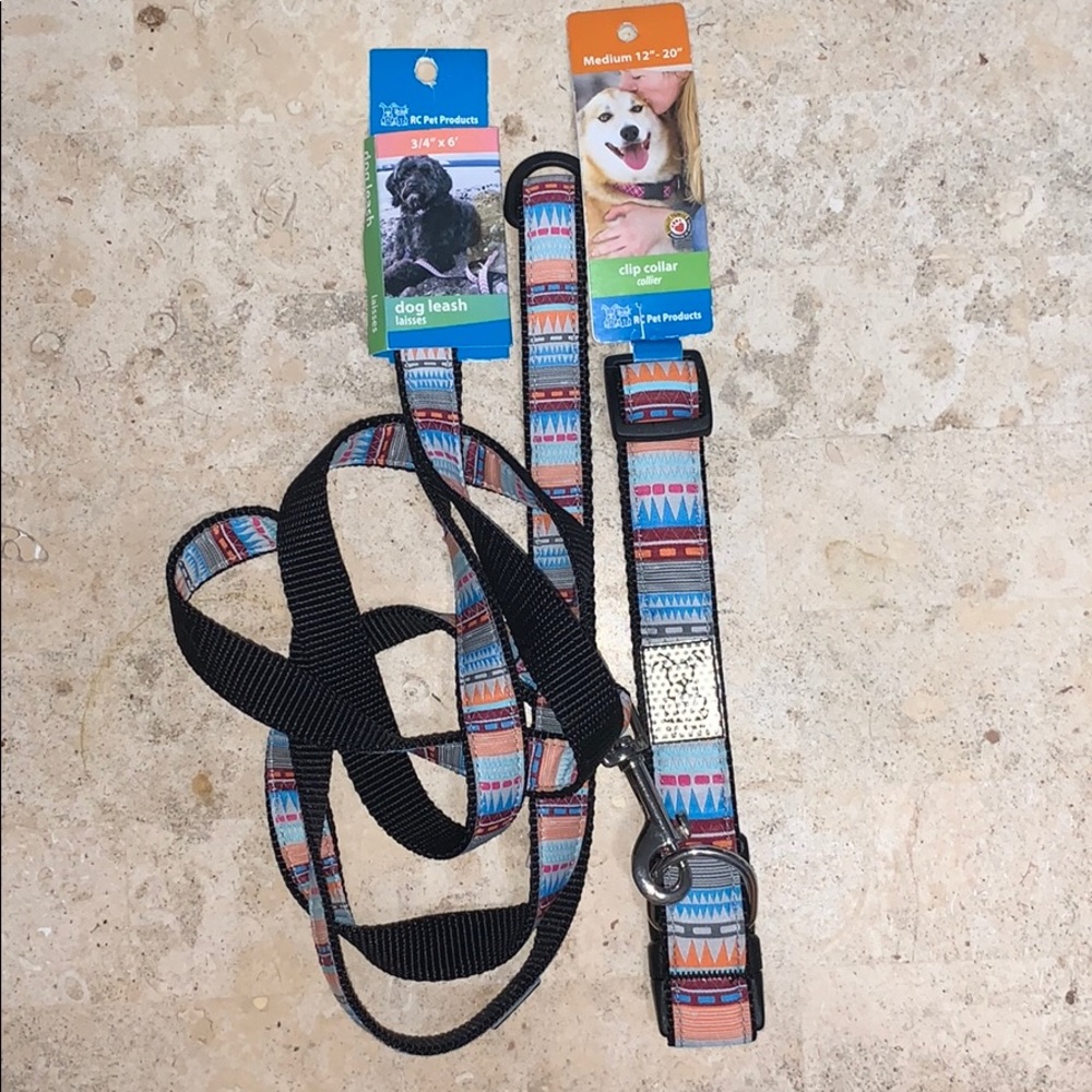 NWT RC Pets adj clip collar sz medium w/6ft leash